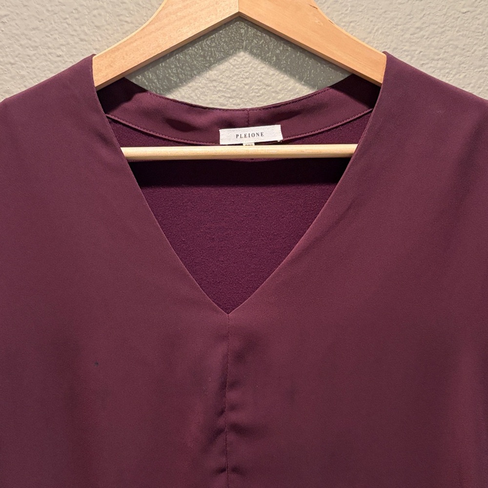 Pleione Women's Top Size Large Purple V-Neck Cap Sleeve Hi-Low Hem Casual Blouse - Picture 7 of 16